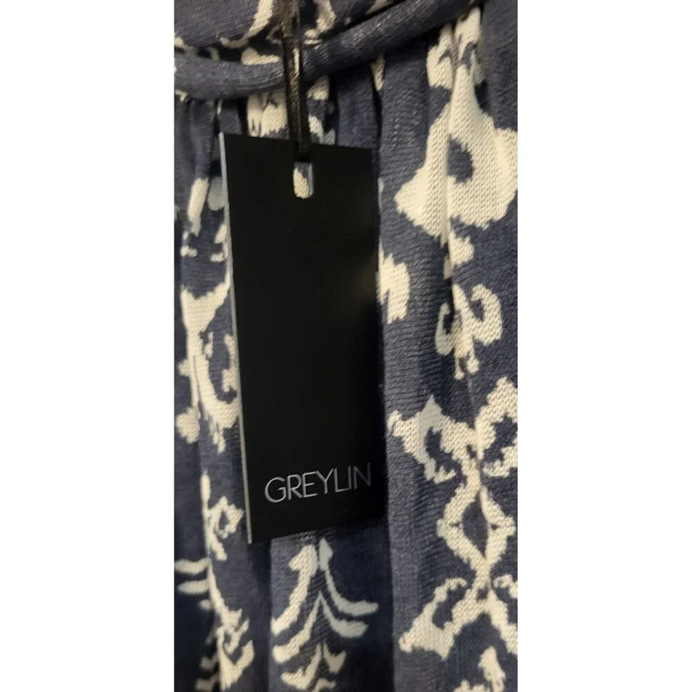 NWT Greylin Maxi Halter Racer Back Linen Look Wedding Guest Dress Size S Beach